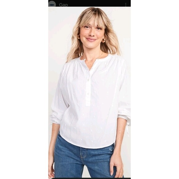 Old Navy Tops - Old Navy Women's Medium Embroidered White Cotton V-Neck Puff Sleeve  Peasant Top
